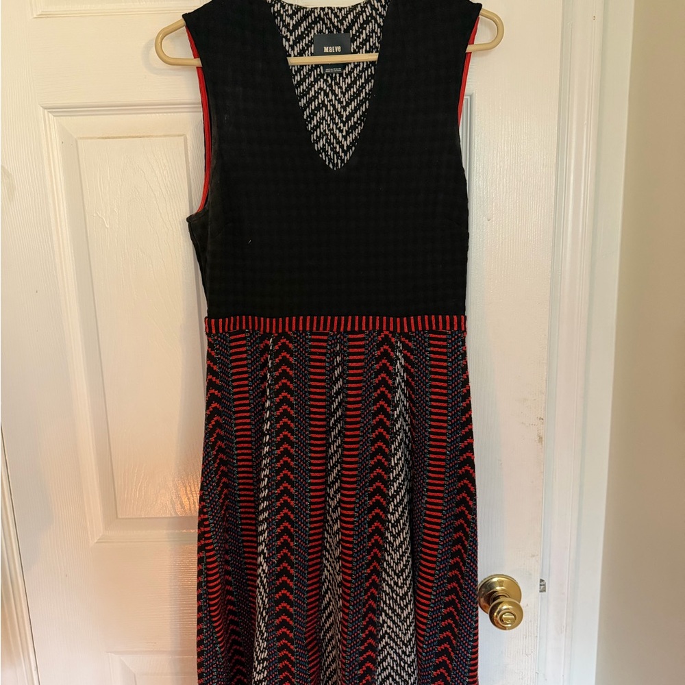 Maeve (Anthropologie) Black and Red Sleeveless V-Neck Knit Midi Dress